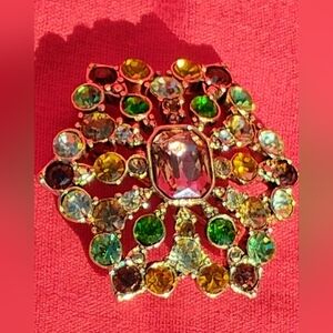 Vintage Signed Liz Claiborne Multicolored Rhinestone Pin Brooch. 2"